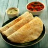 Homemade healthy food- rice dosa with sambar and coconut chutney. Organic Brown Rice Dosa Batter by Dream4Health