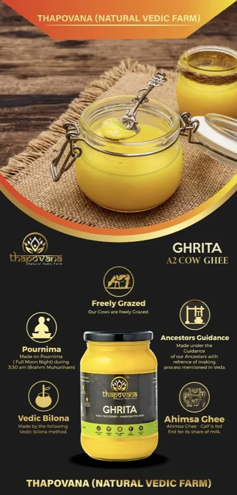 Pure, Organic, Full Moon, Gir Cow A2 Ghrita (Ghee) by Thapovana Vedic Farms