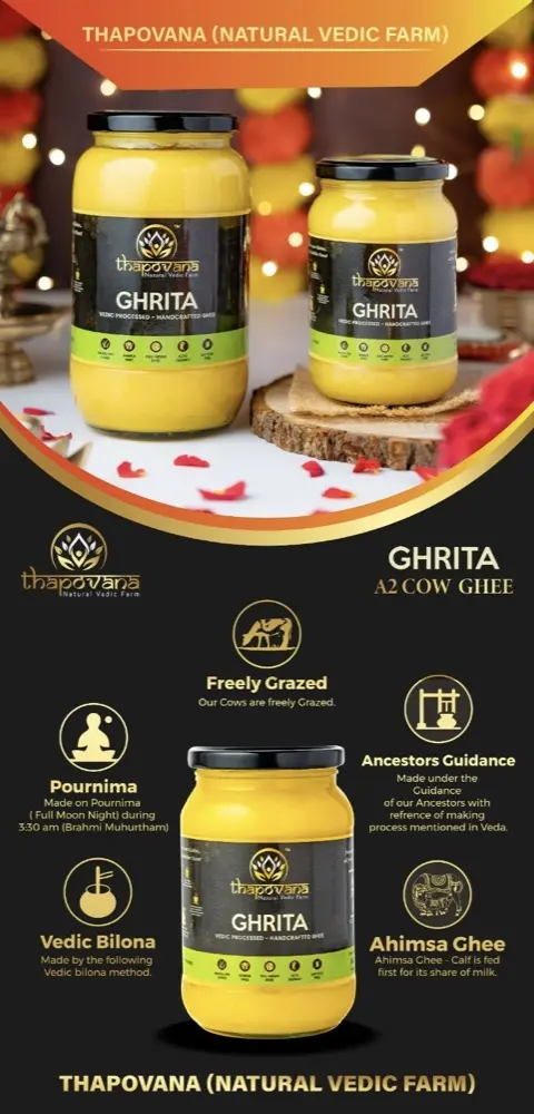 Pure, Organic, Full Moon, Gir Cow A2 Ghrita (Ghee) by Thapovana Vedic Farms