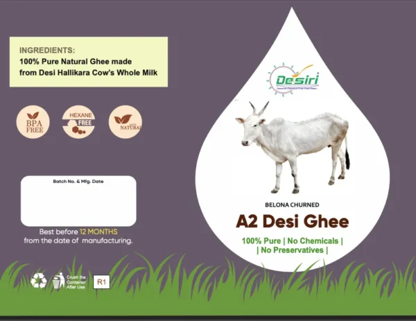 Organic, Bilona, Hallikar Cow A2 Ghee by Desiri Naturals