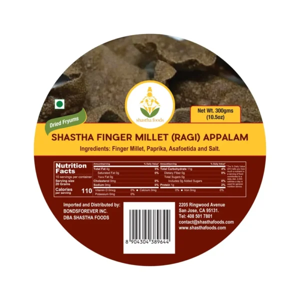 Ragi (Finger Millet) Appalam (Papad/Dried Wafers) by Shastha Foods