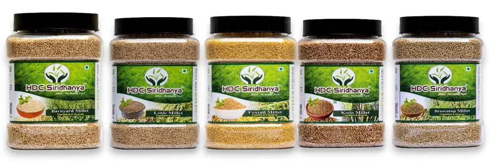 Combo Pack of 5 Unpolished Positive Millets by HDC Siridhanya