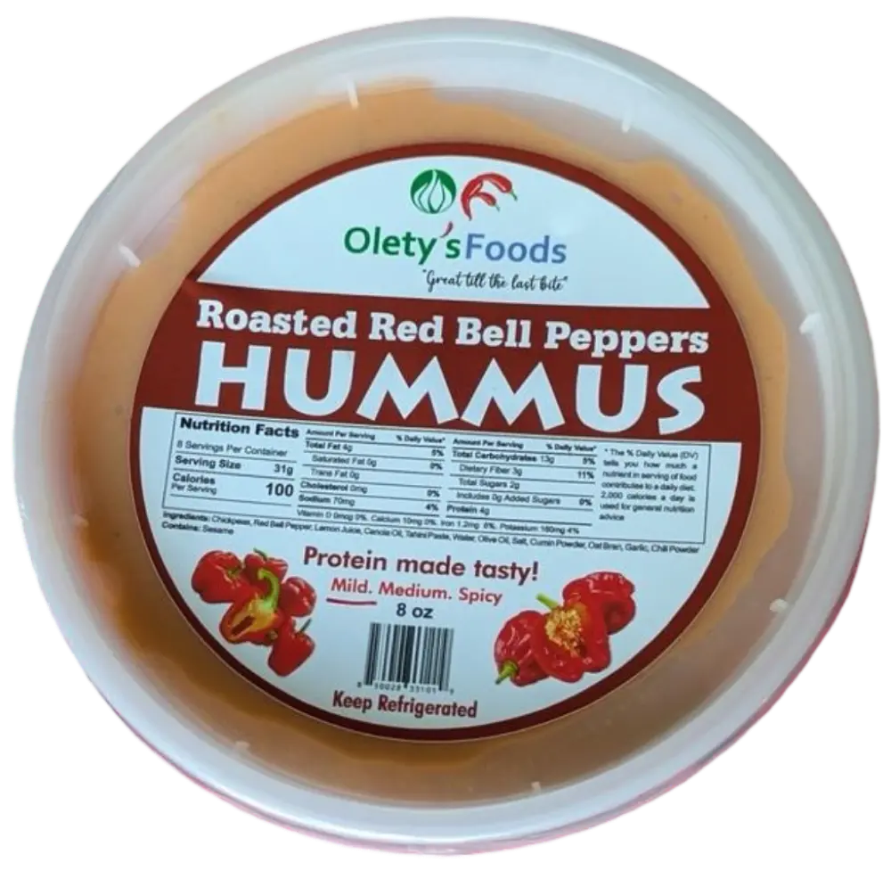 Roasted Red Bell Peppers Hummus (Mild) by Olety’s Foods