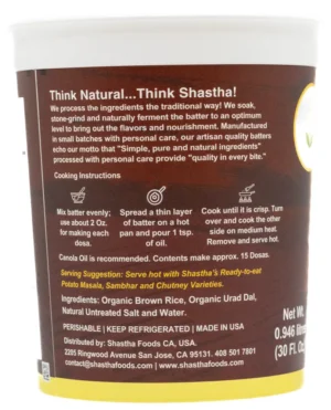 Organic_Brown_Rice_Dosa_Batter-Back Organic Brown Rice Dosa Batter by Shastha Foods