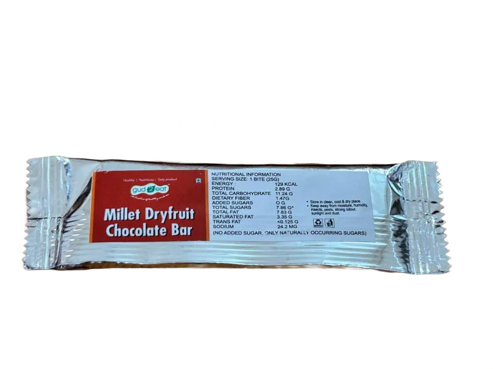 Millet Dryfruit Chocolate Bar (4 pack) by Gud2Eat